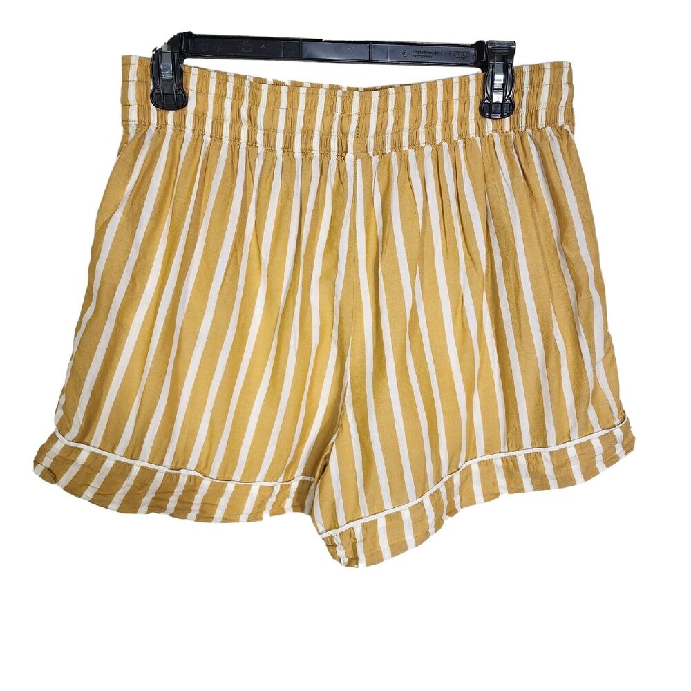 Old Navy Womens Shorts Medium Gold Stripe Cotton Woven Pajama Lounge Pull On - Picture 2 of 9